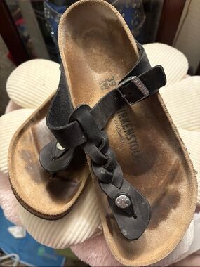 Birkenstock Black Braided Toe-Post Sandals - Women's